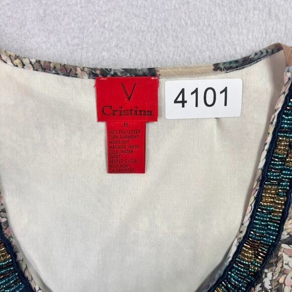 V Christina Dress M Y2K Embellished Scoop Neck Printed Midi Chiffon Witchy Gypsy - Picture 8 of 10